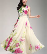 cream georgette floral print kurti
