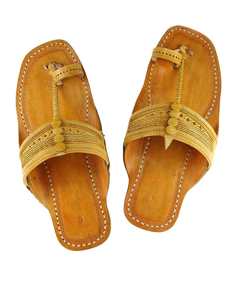 Light yellow attractive kolhapuri chappal for men