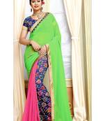 Green printed georgette saree with blouse