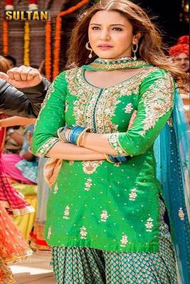 green georgette embroidered semi stitched salwar with dupatta 1