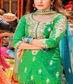 green georgette embroidered semi stitched salwar with dupatta