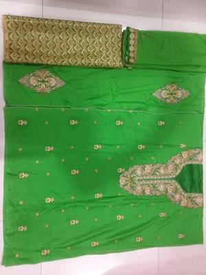 green georgette embroidered semi stitched salwar with dupatta 2