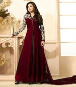 Maroon georgette embroidered semi stitiched salwar with dupatta