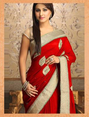  Gorgeous New Attractive Red Designer Saree 1