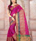 Pink plain cotton silk saree with blouse