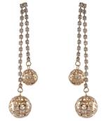Latest design crystal round filigree work long gold tone earring