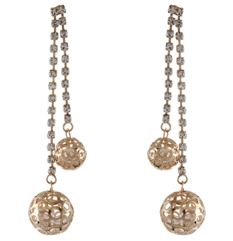 Latest design crystal round filigree work long gold tone earring