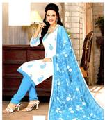 White Cotton Rich Embroidery Unstitched Salwar With Dupatta