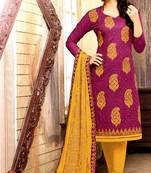 Purple Cotton Rich Embroidery Unstitched Salwar With Dupatta