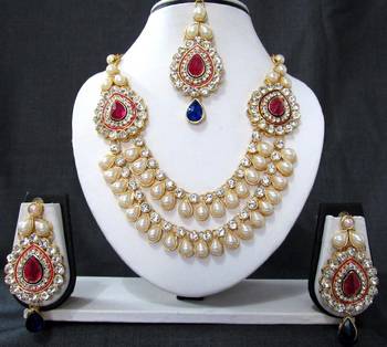 2 brooch pink and blue stone wedding necklace set 1