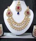 2 brooch pink and blue stone wedding necklace set