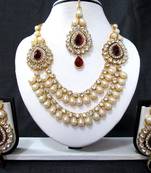 Two brooch maroon stone wedding necklace set