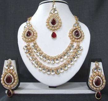 Two side brooch maroon pearl wedding necklace set 1