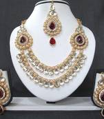 Two side brooch maroon pearl wedding necklace set