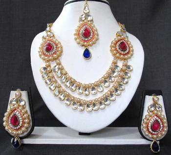 2 side brooch pink and blue wedding necklace set 1