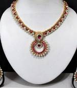 Pink Stone Polki Pendant Necklace Set