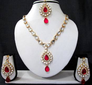 Nice dark pink kundan necklace set 1