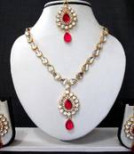 Nice dark pink kundan necklace set