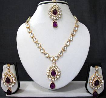 Nice purple kundan necklace set 1