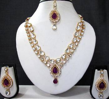 Purple 2 line tilak stone necklace set 1
