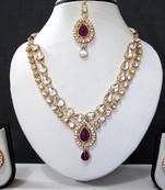 Purple 2 line tilak stone necklace set