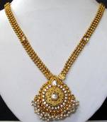 Golden chain round pendant stone ghungaru necklace set