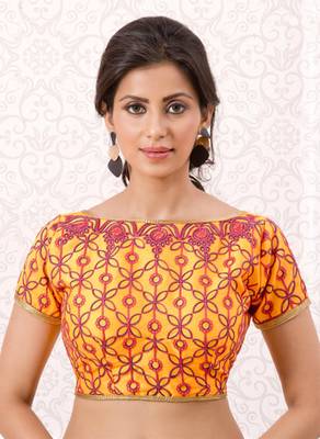Mustard banglori silk embroidered blouse 1