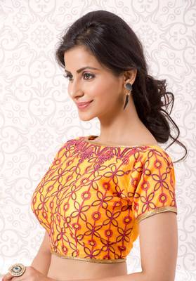 Mustard banglori silk embroidered blouse 2