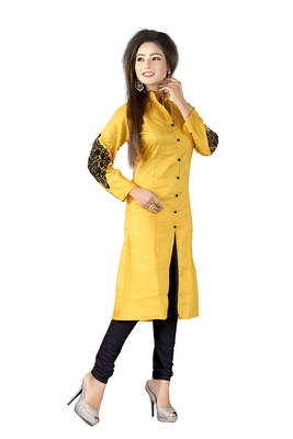 yellow printed cotton kurti 1
