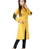 yellow printed cotton kurti