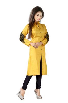 yellow printed cotton kurti 3