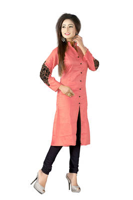 pink printed cotton kurti 1