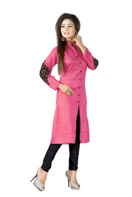 pink printed cotton kurti 1