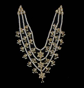 Kundan And Pearl Gold Plated Teen Lada Raani Haar Necklace 2