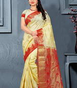 Beige woven pure nylon saree with blouse