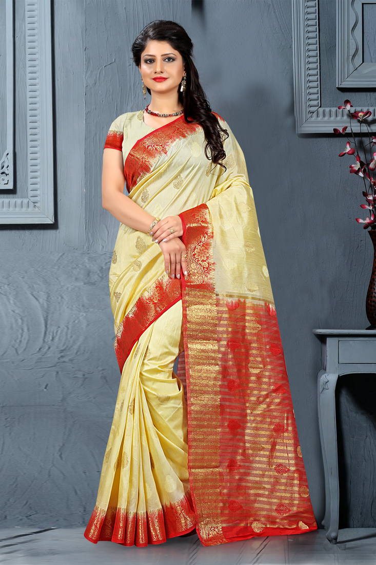 Beige woven pure nylon saree with blouse