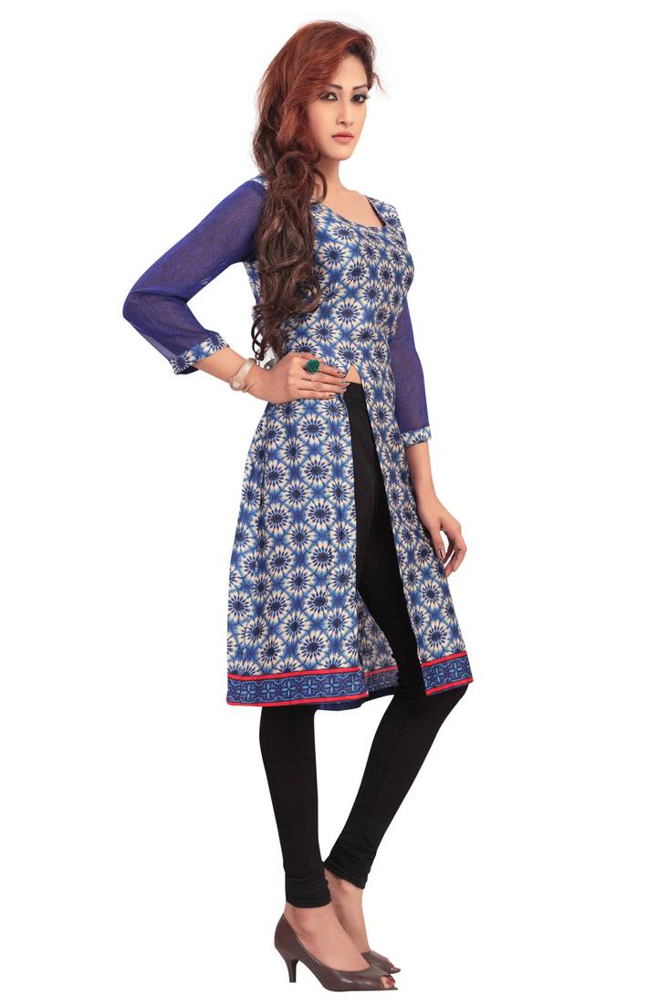 Blue Cotton Straight Kurti