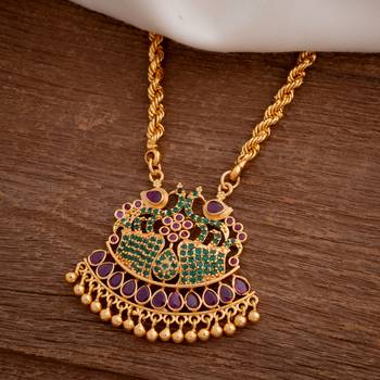 Rope chain necklace with peacock pendant green one gram gold 1