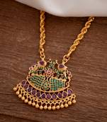 Rope chain necklace with peacock pendant green one gram gold