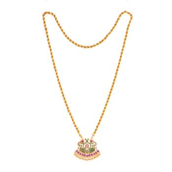 Rope chain necklace with peacock pendant green one gram gold 3