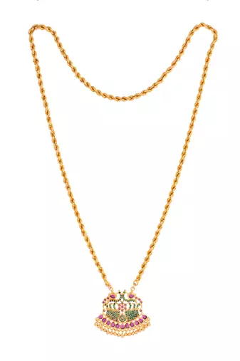 Rope chain necklace with peacock pendant green one gram gold