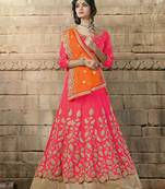 Pink Embroidered Georgette Unstitched Lehenga