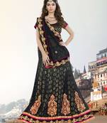 Black Embroidered Net Unstitched Lehenga