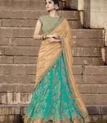 Green Embroidered Net Unstitched Lehenga