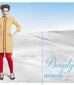 Beige cotton embroidered kurti