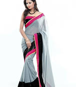 Grey embroidered georgette saree with blouse