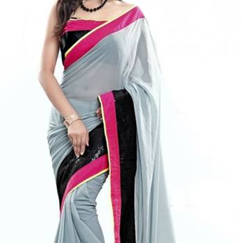 Grey embroidered georgette saree with blouse 2