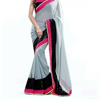 Grey embroidered georgette saree with blouse 4