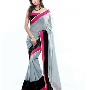 Grey embroidered georgette saree with blouse 5