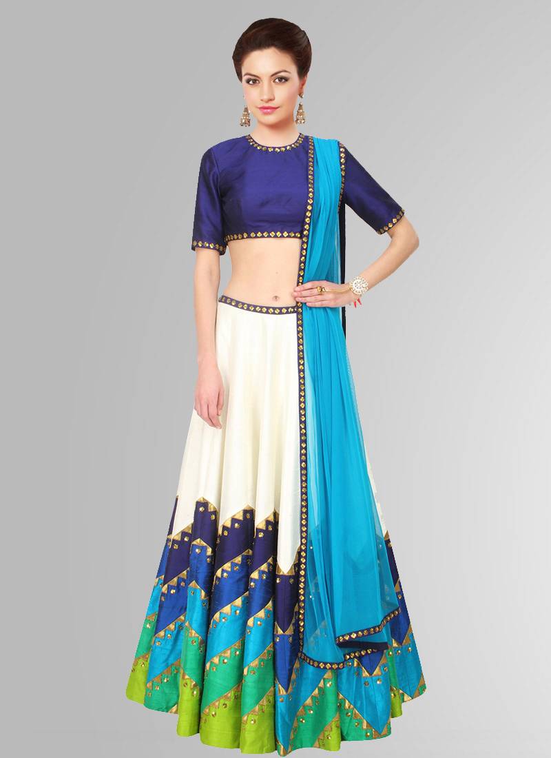 multicolor silk embroidered unstitched lehenga choli